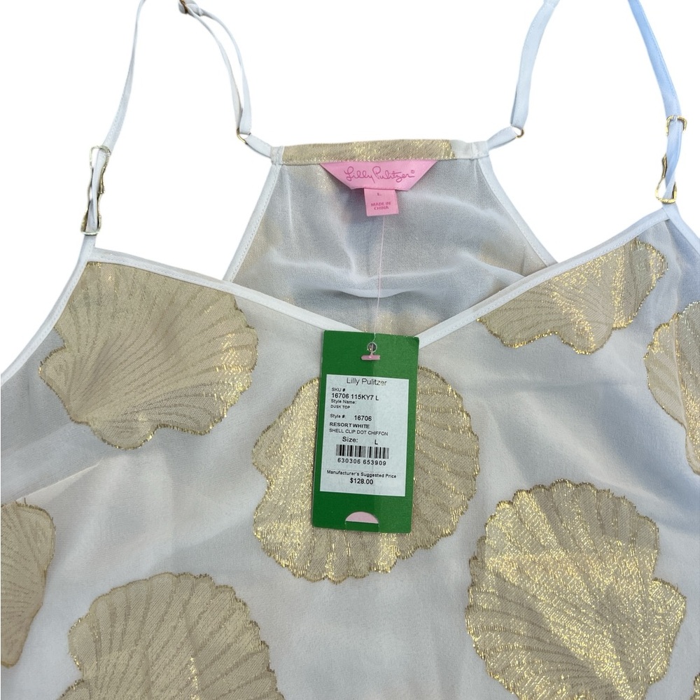Lilly Pulitzer Dusk Top Shell Clip Dot Chiffon Large - Picture 2 of 8